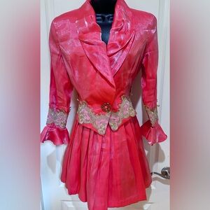 Elegant Pink coral Women's Jacket and skirt set with Embroidered Details size S